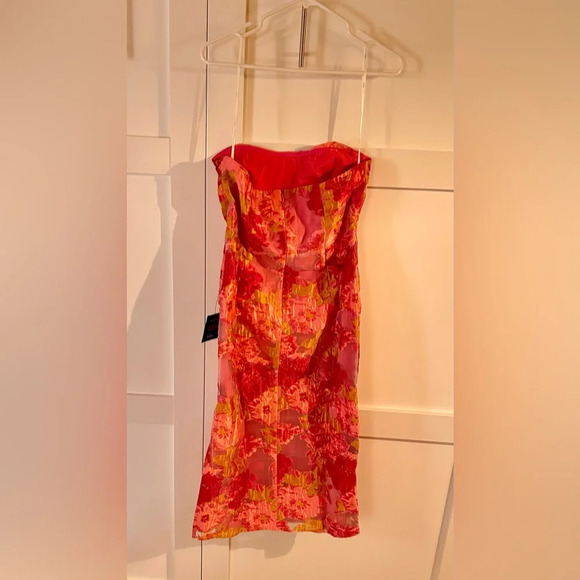 Lulus - Upgraded Event Pink Jacquard Strapless Bustier Midi Dress - Picture 2 of 2